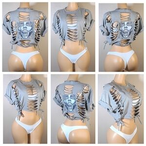 Edgy Gray Graphic Crop Top